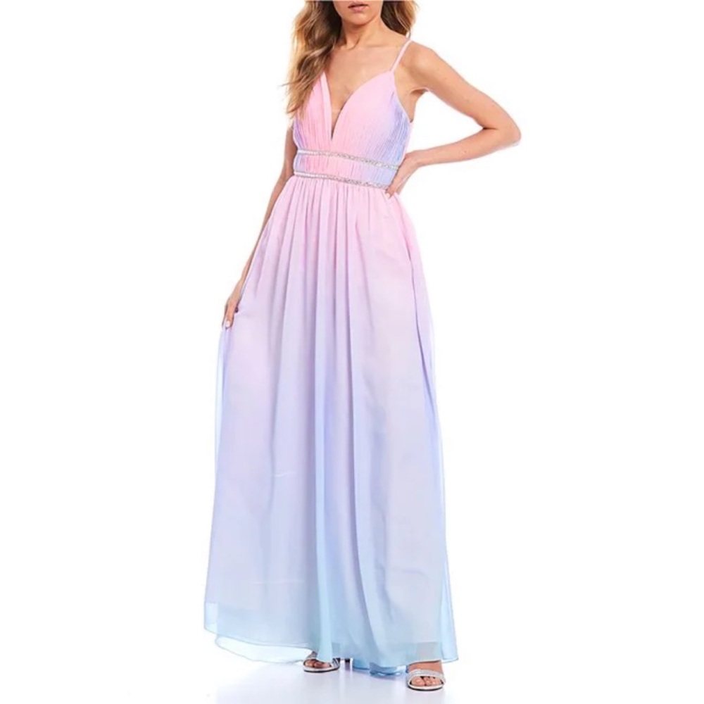 B Darlin (Bee Darlin) NWT Spaghetti Strap Beaded Waist Pastel Ombre Dress